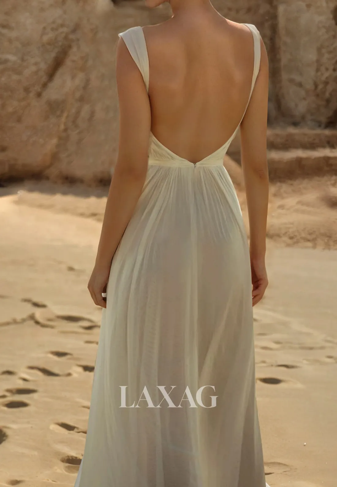 Sweetheart Pleated Tulle A-Line Wedding Dress Spaghetti Straps Sleeveless Bride Gowns with High Slit