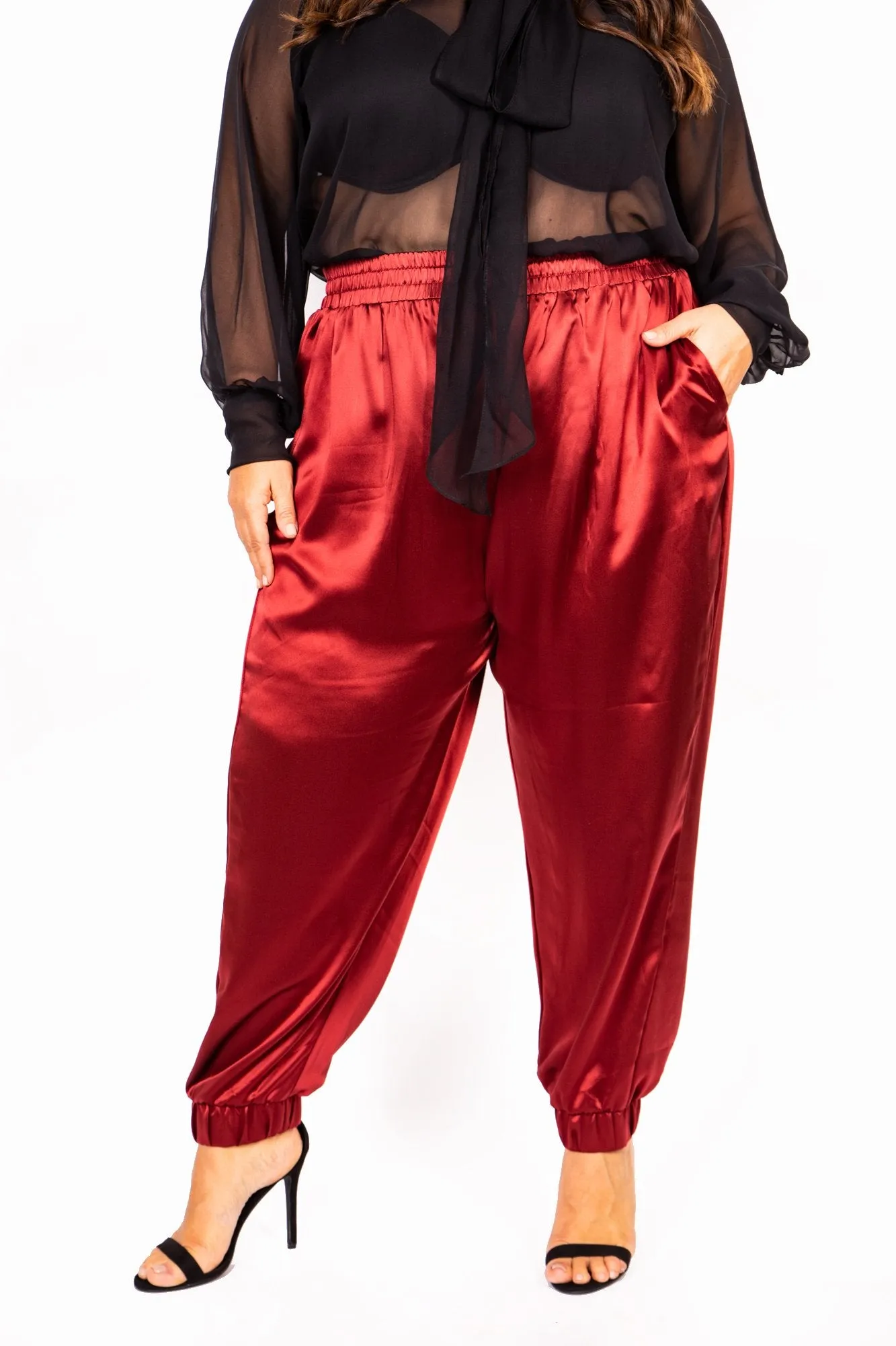 The Wardrobe Hero Italian Silk Jogger Pant with High Waist
