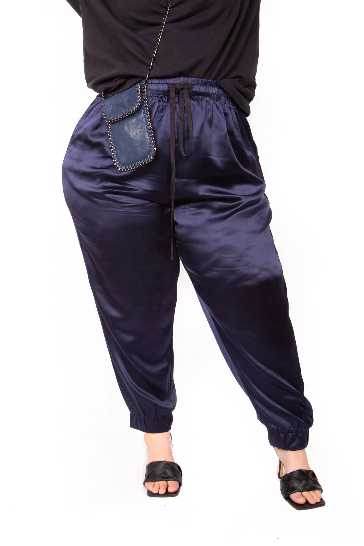 The Wardrobe Hero Italian Silk Jogger Pant with High Waist