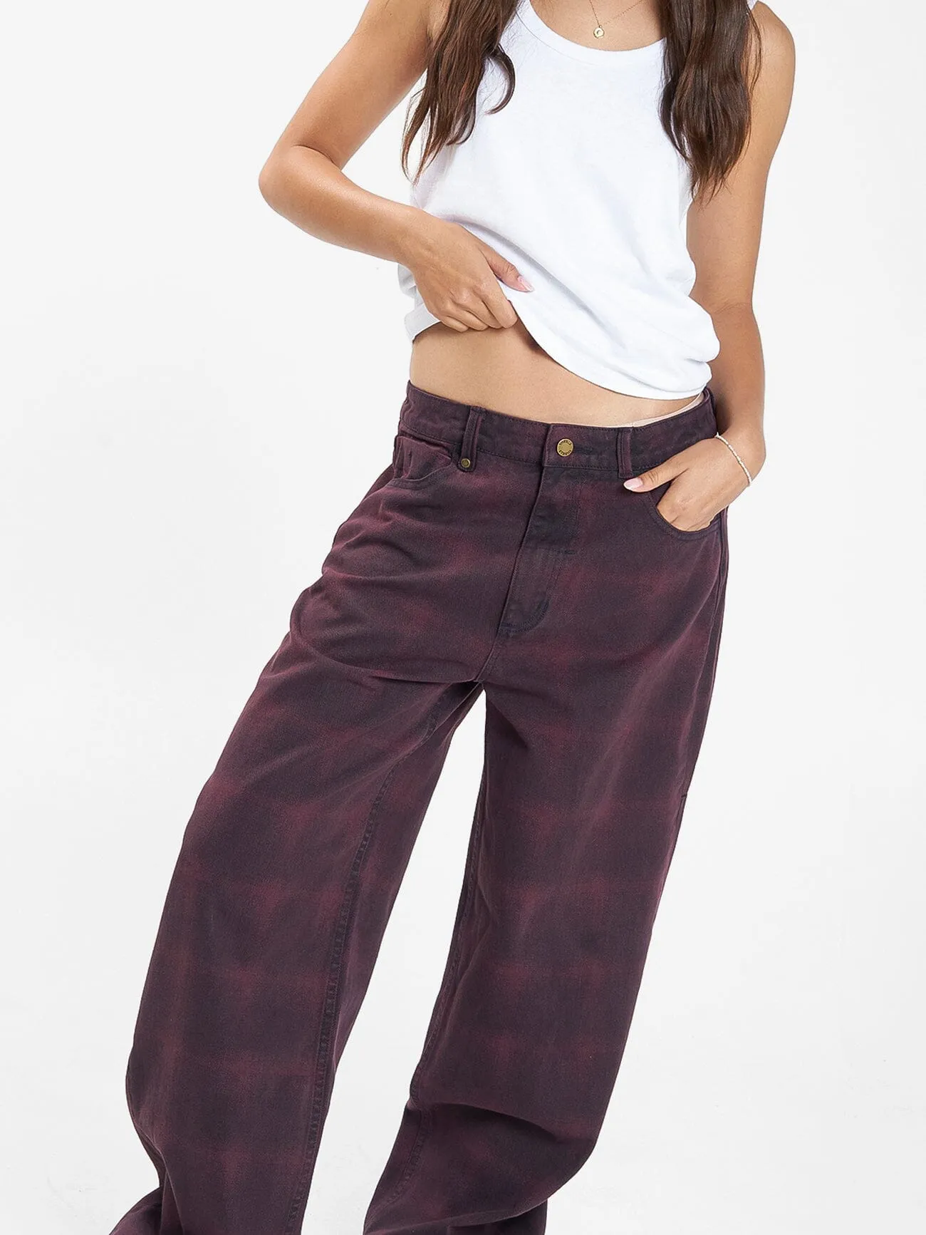 Tony Barrio Check Jean - Deep Plum