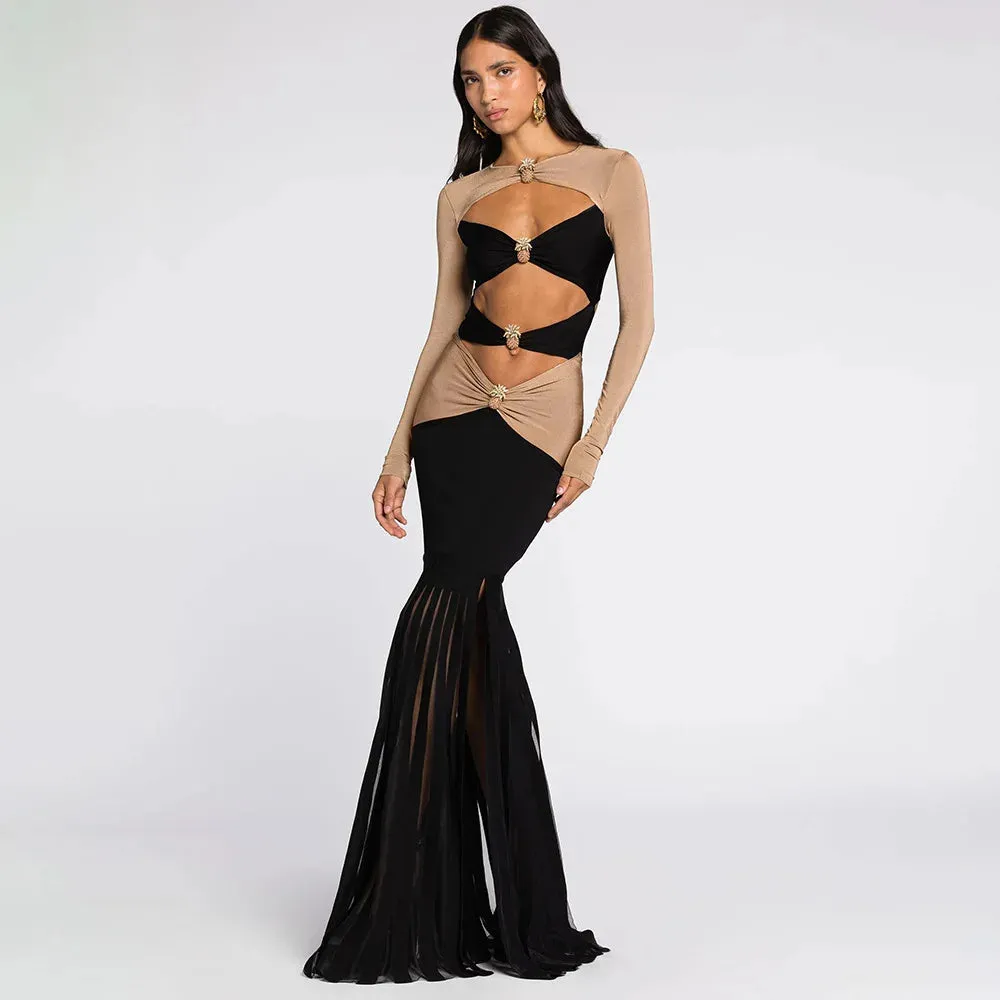 Trend4us Sleek Contrast Panel Cut-Out Gown