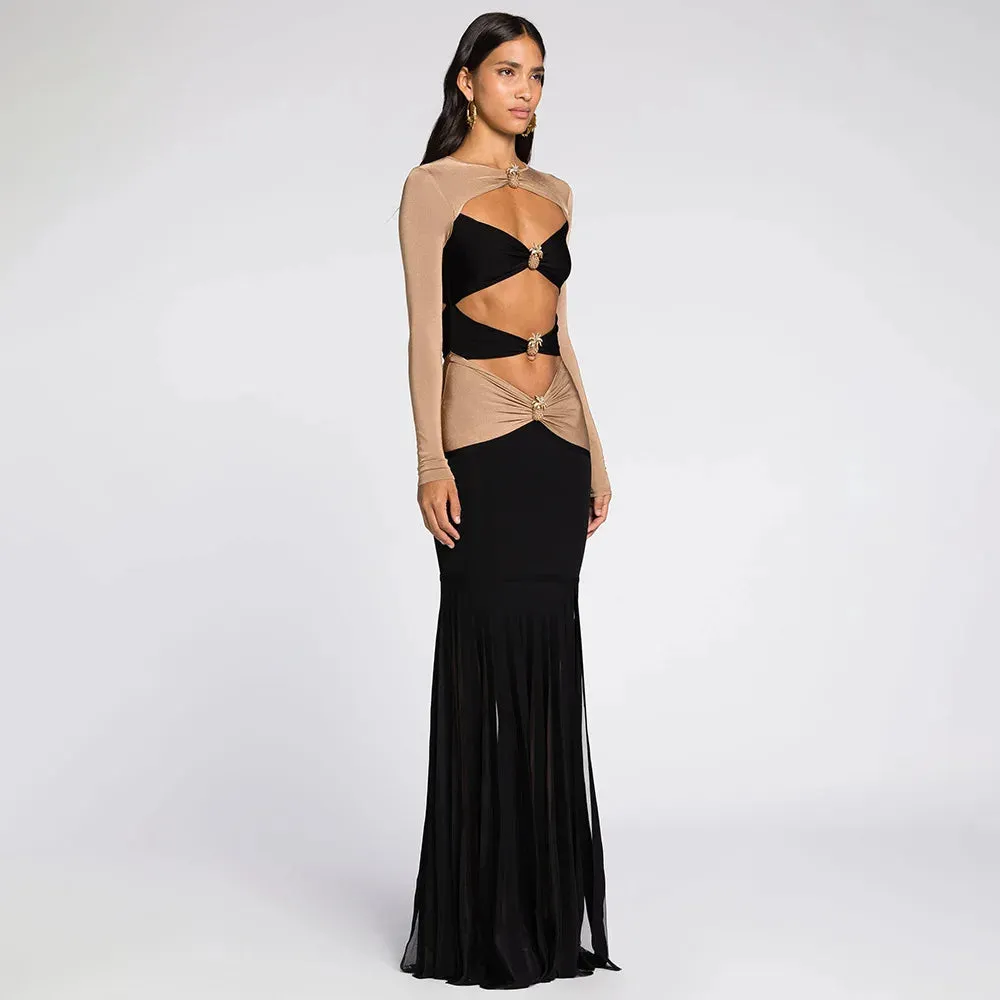 Trend4us Sleek Contrast Panel Cut-Out Gown