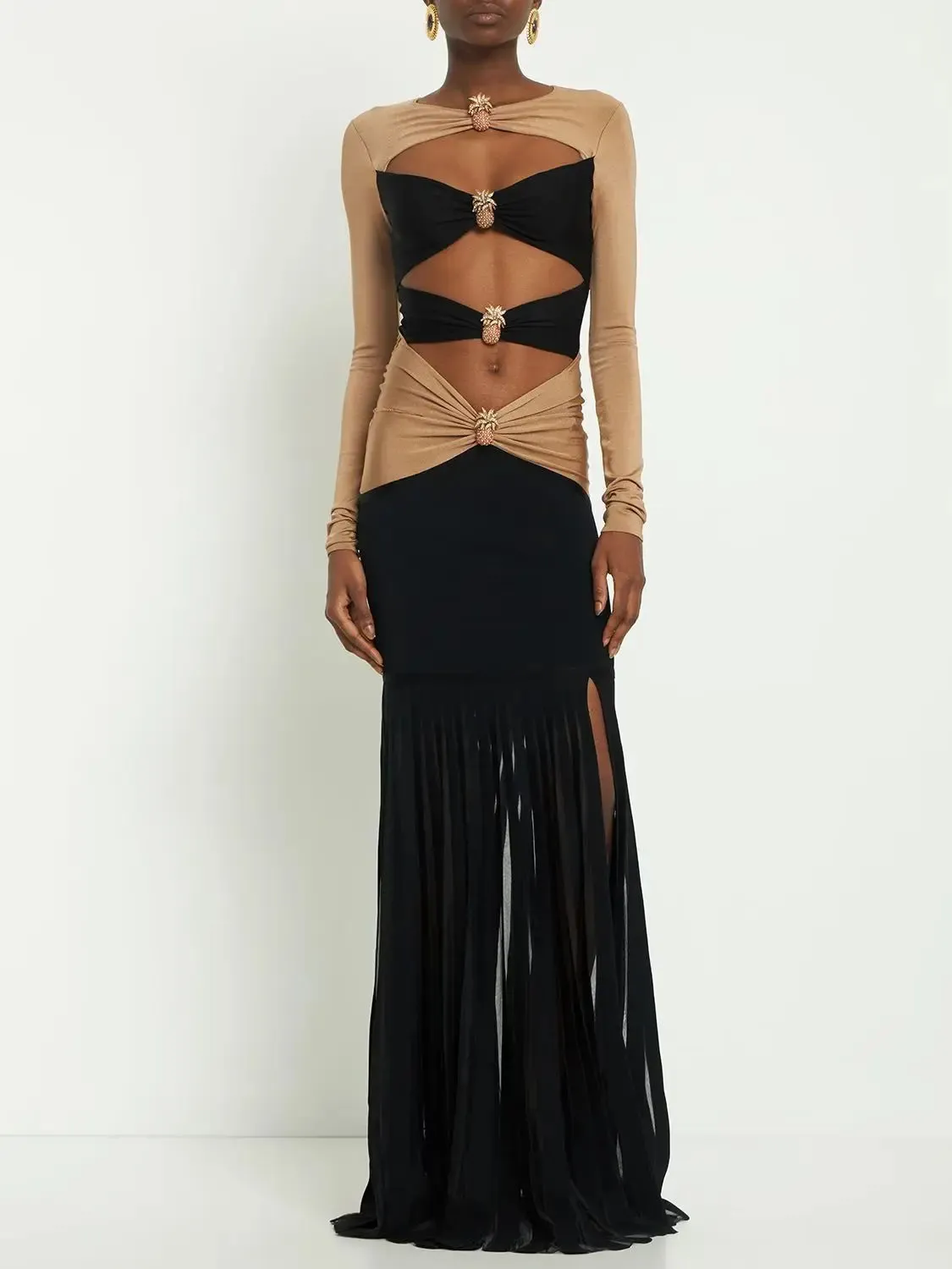 Trend4us Sleek Contrast Panel Cut-Out Gown