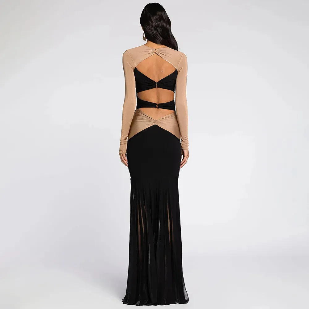 Trend4us Sleek Contrast Panel Cut-Out Gown