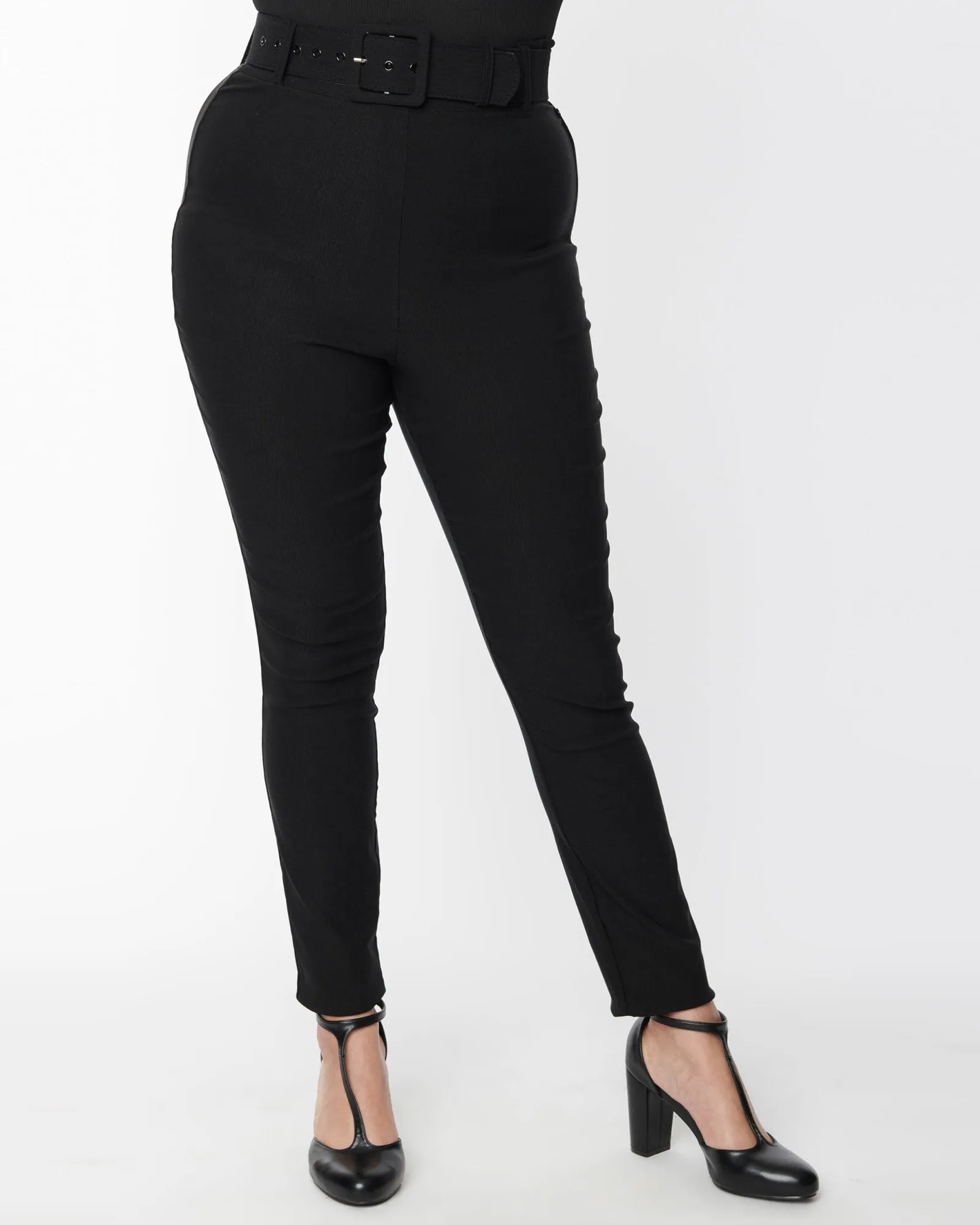 Unique Vintage Black Belted Rizzo Cigarette Pants | Black