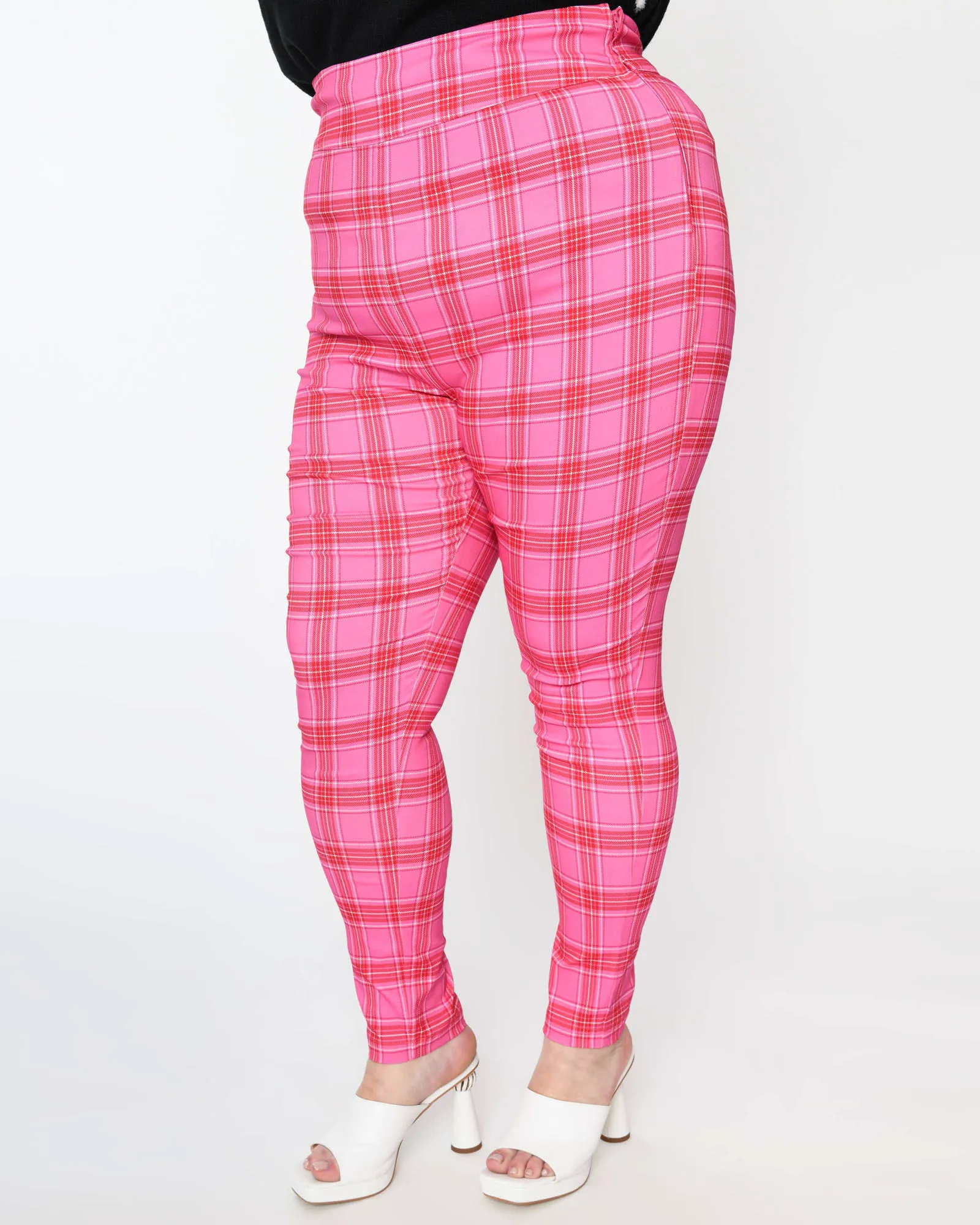 Unique Vintage Pink & Red Plaid Rizzo Cigarette Pants | Pink/Red Plaid