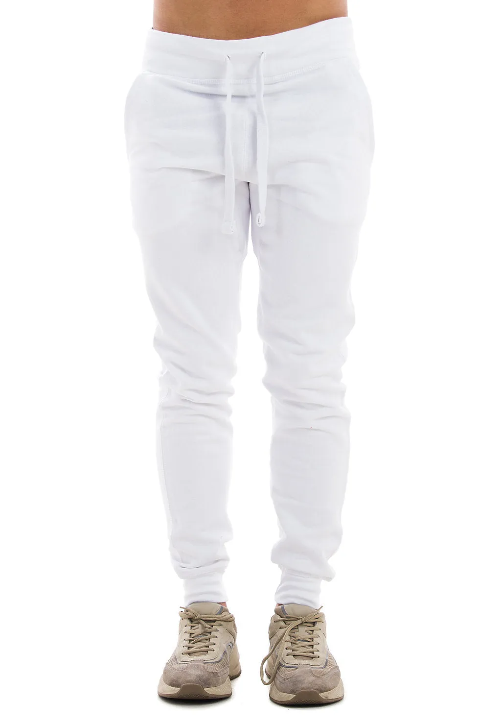 Venley Men's White Slim-Fit MADE IN USA Fleece Joggers