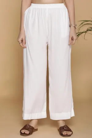 White Flared Rayon Palazzo Pants
