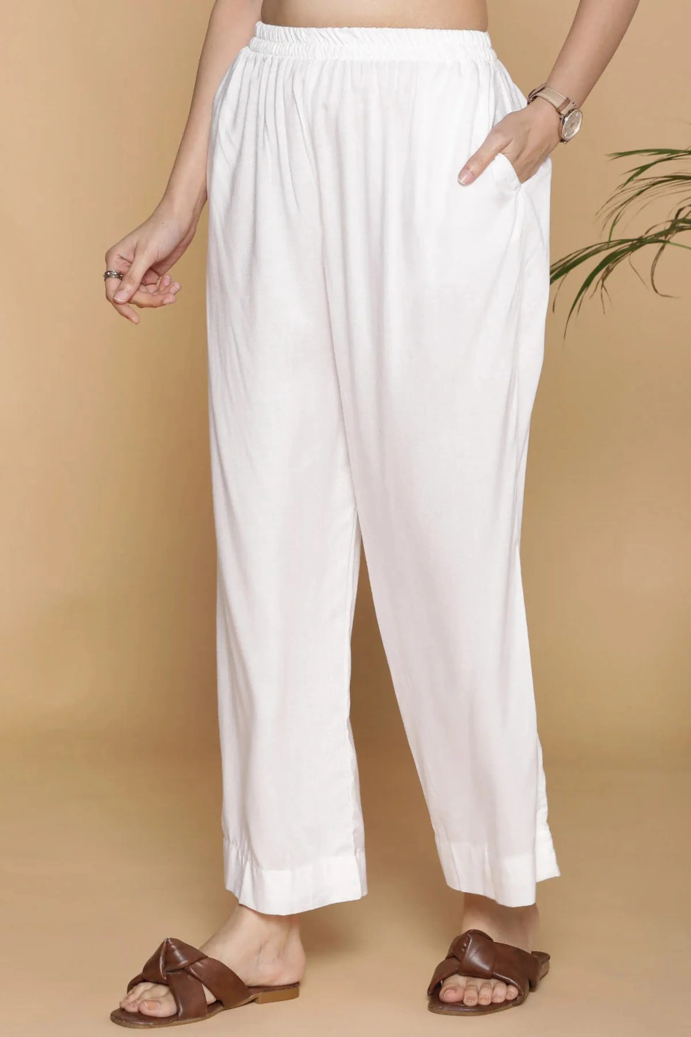White Flared Rayon Palazzo Pants