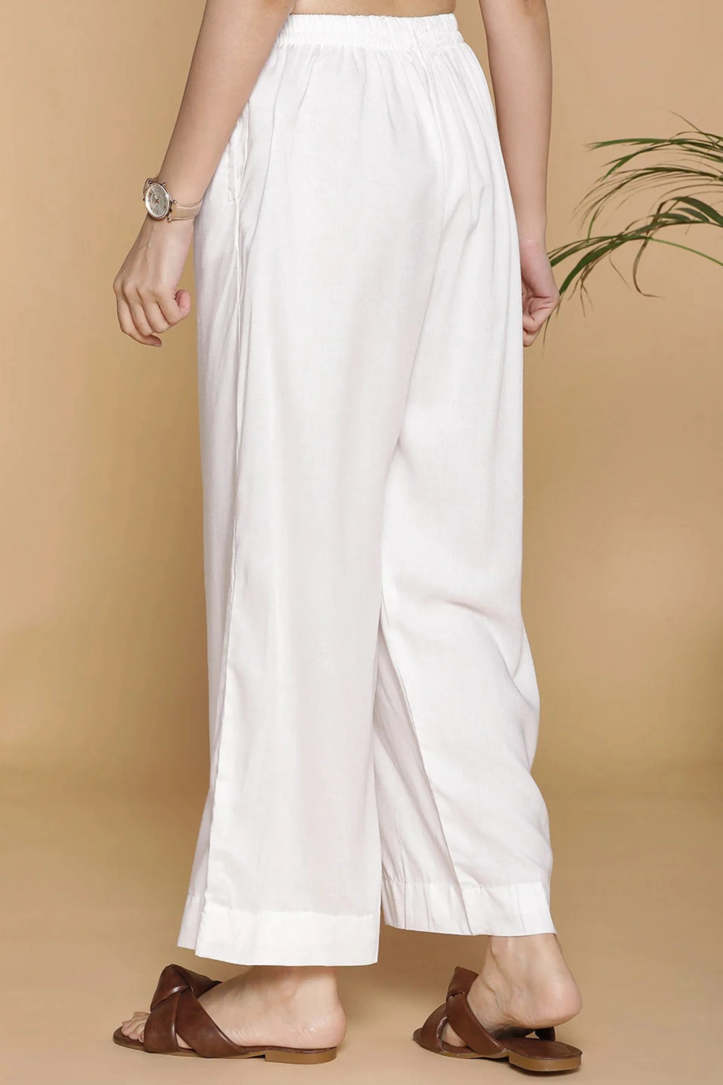White Flared Rayon Palazzo Pants