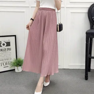 Wide Leg Women Summer Chiffon Ankle-Length High Waist Drape Loose Culottes Trendy Plus Size Slim-Look Pants