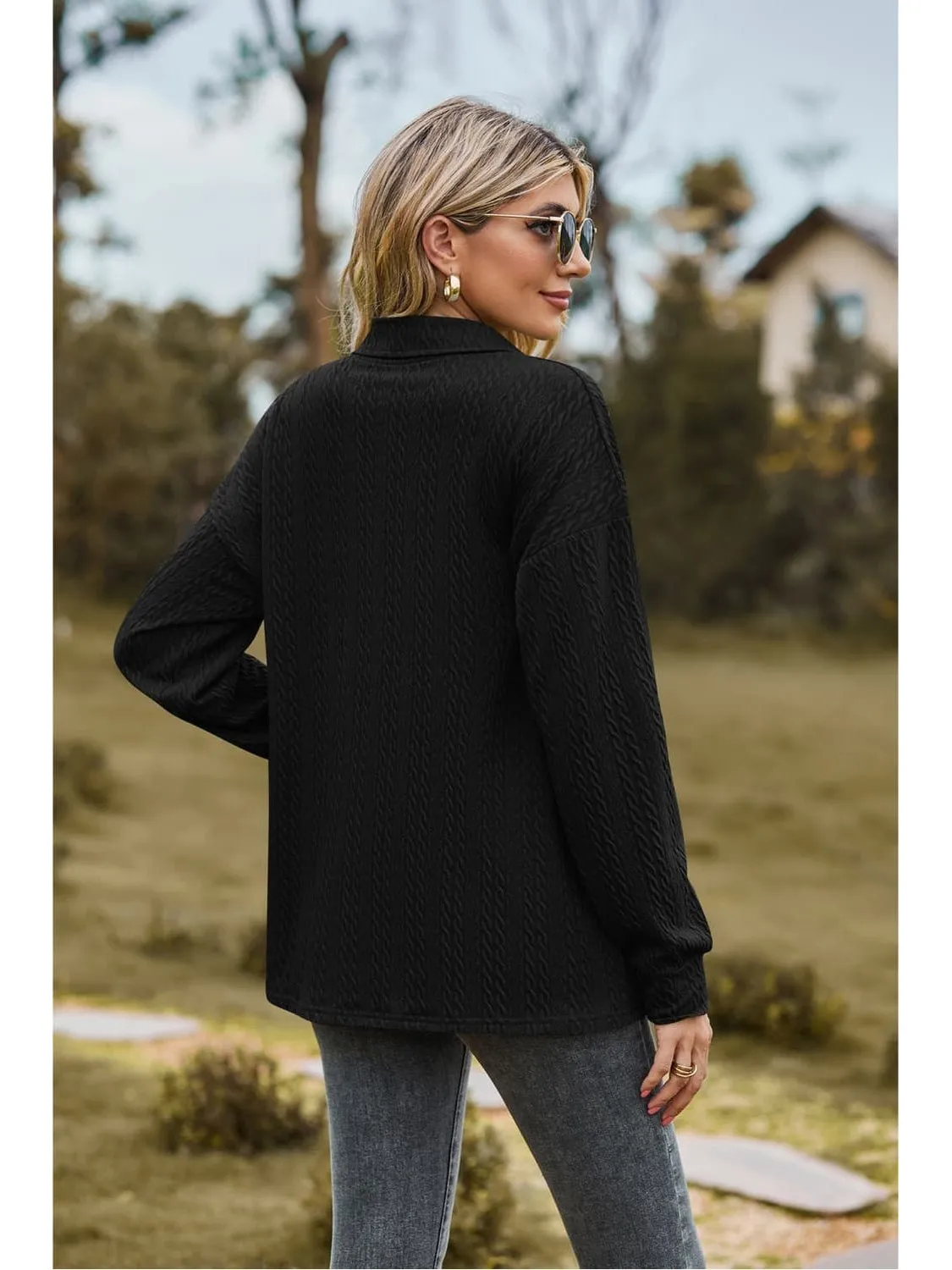 Women Collared Neck Long Sleeve Blouse