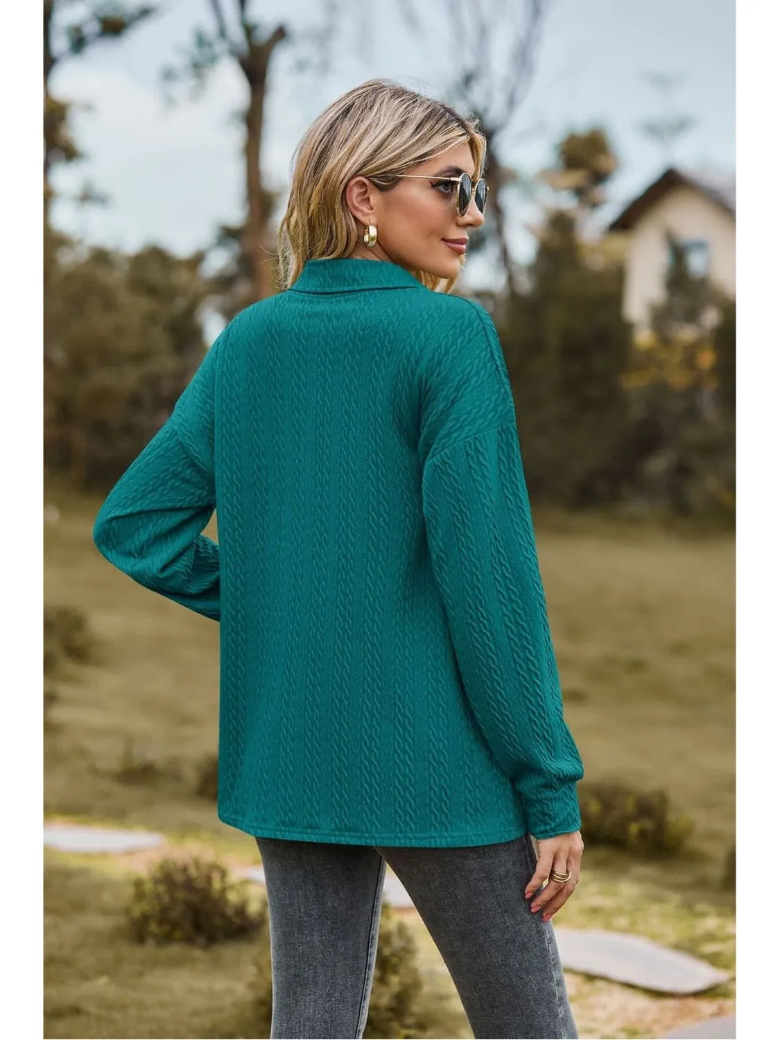 Women Collared Neck Long Sleeve Blouse