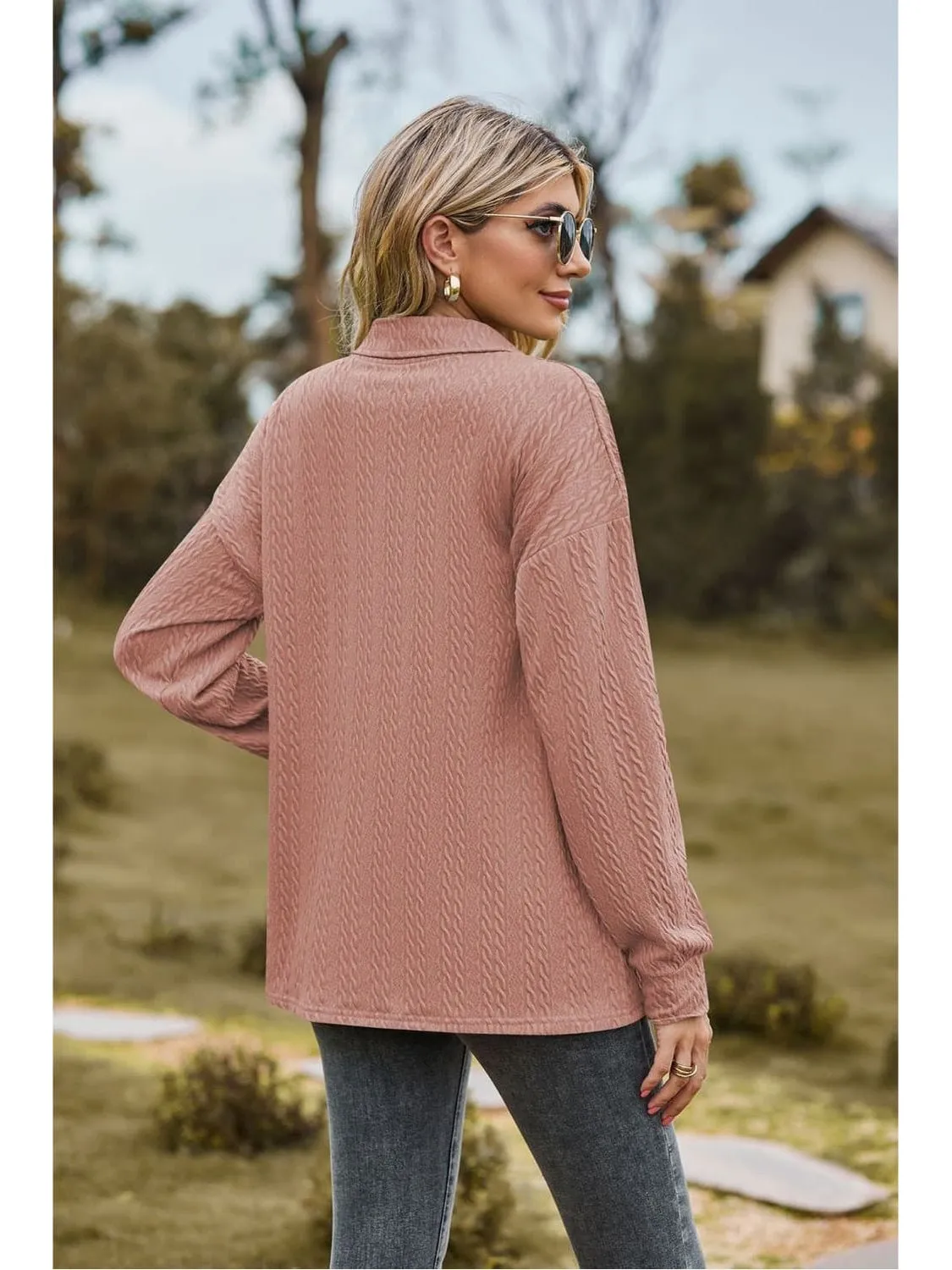 Women Collared Neck Long Sleeve Blouse