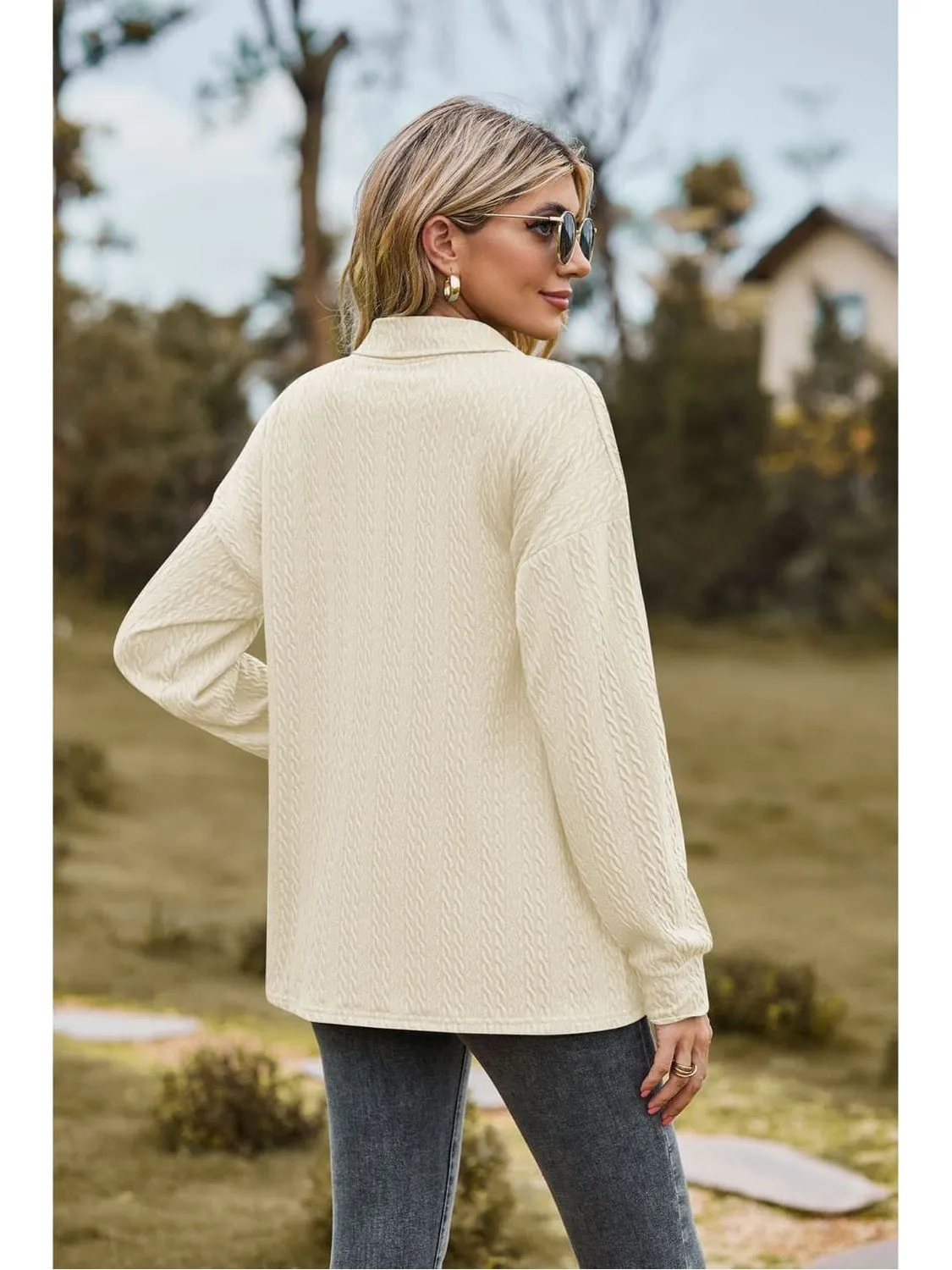 Women Collared Neck Long Sleeve Blouse