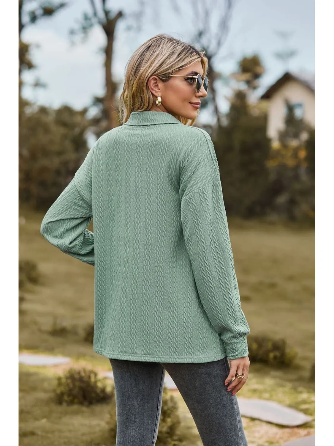 Women Collared Neck Long Sleeve Blouse