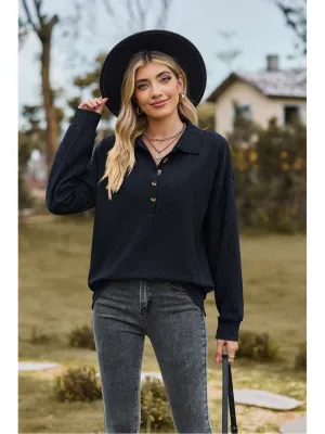 Women Collared Neck Long Sleeve Blouse