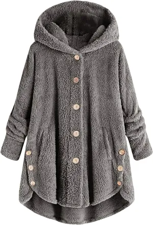 Womens Fleece Winter Coats Hooded Faux Shearling Shaggy Hoodies Long Sleeve Oversized Loose Thicken Warm Pullover Tops 2023