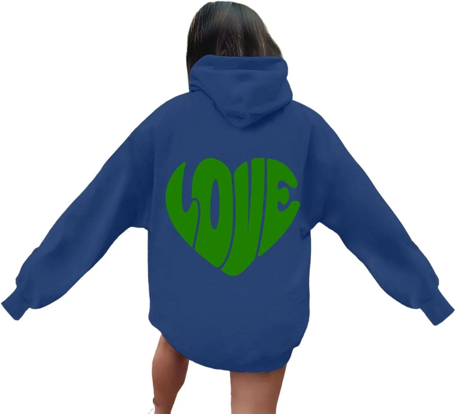 Women's Hoodies Heart Print Graphic Long Sleeve Oversized Sweatshirts Drawstring Pullover Top with Pockets