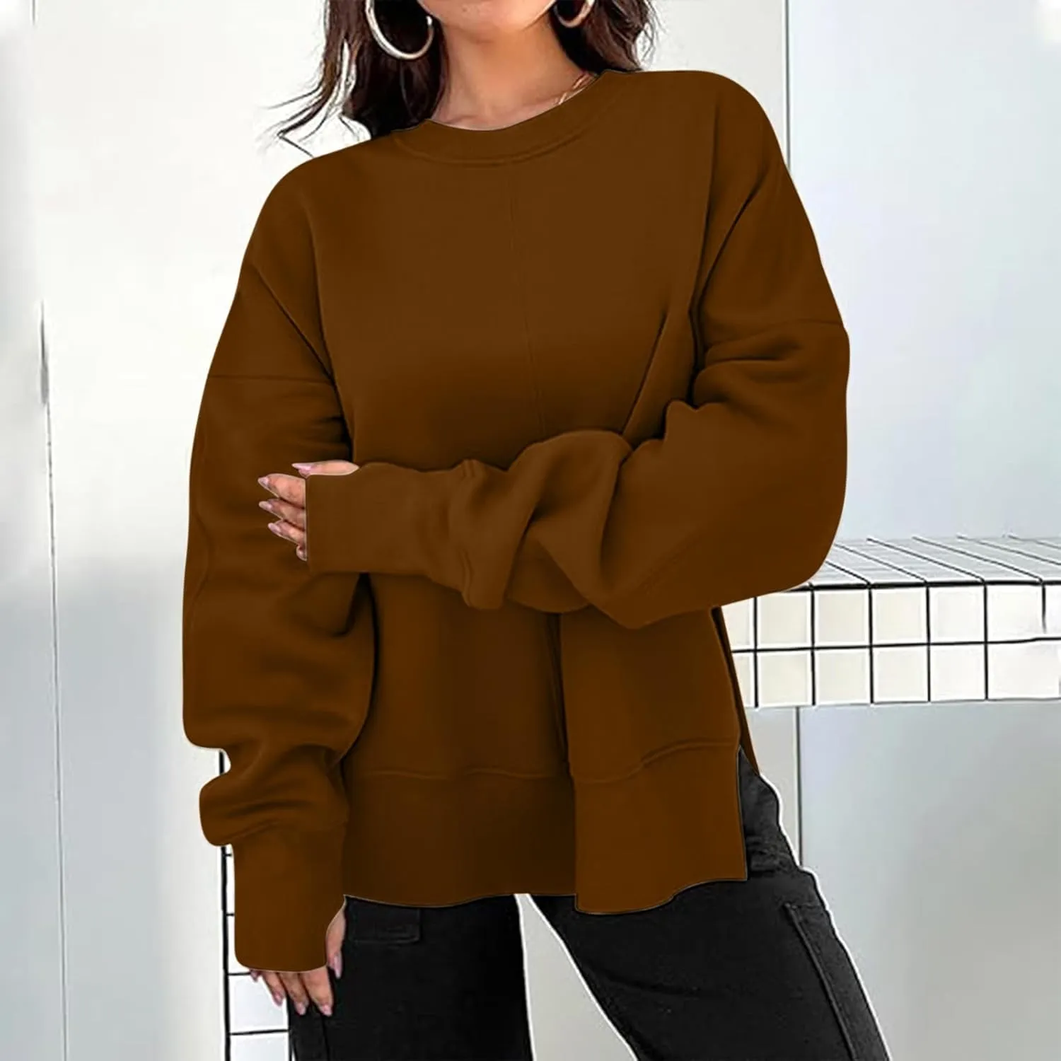 Womens Oversized Hoodies Fleece Thumb Hole Sweatshirts Long Sleeve Sweaters Pullover Fall Outfits with Pocket