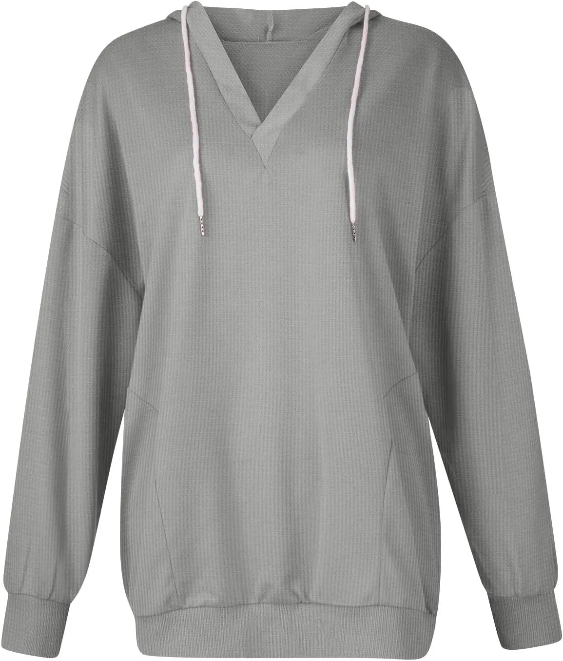 Womens Oversized Sweatshirt V Neck Hoodies Casual Drawstring Hooded Pullover Top Waffle Long Sleeve Workout Tops