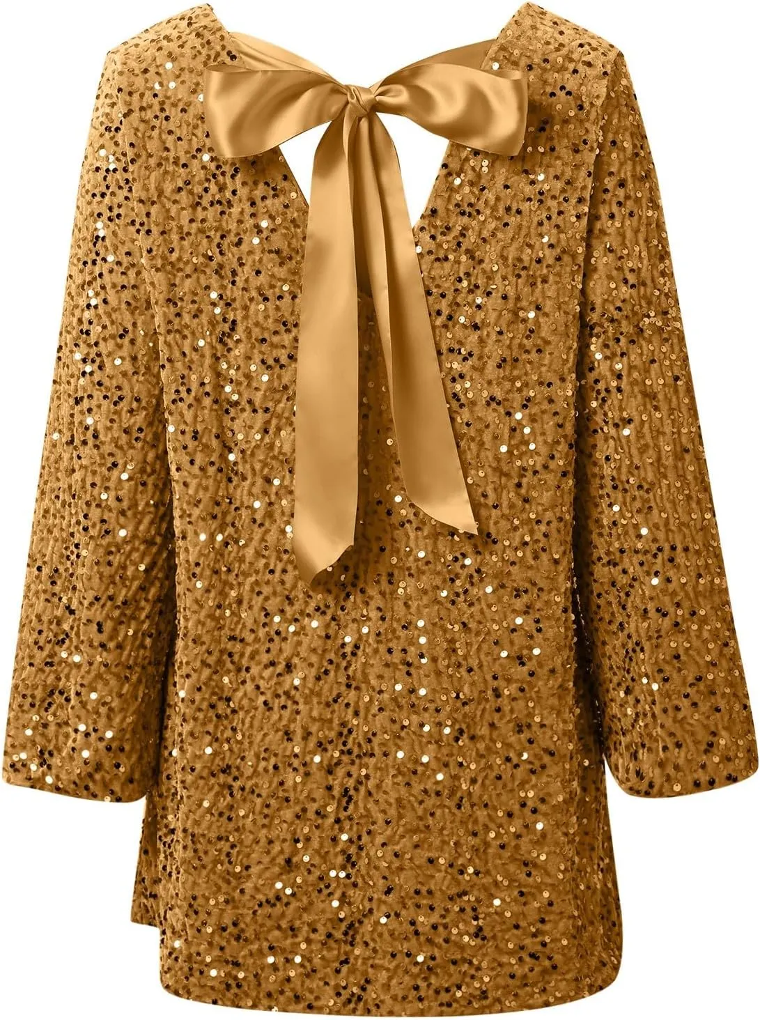 Womens Sequin Warmy Oversized Crewneck Sweatshirts Dress Sparkly Glitter Pullover Long Sleeve Outfits with Bow Ribbon