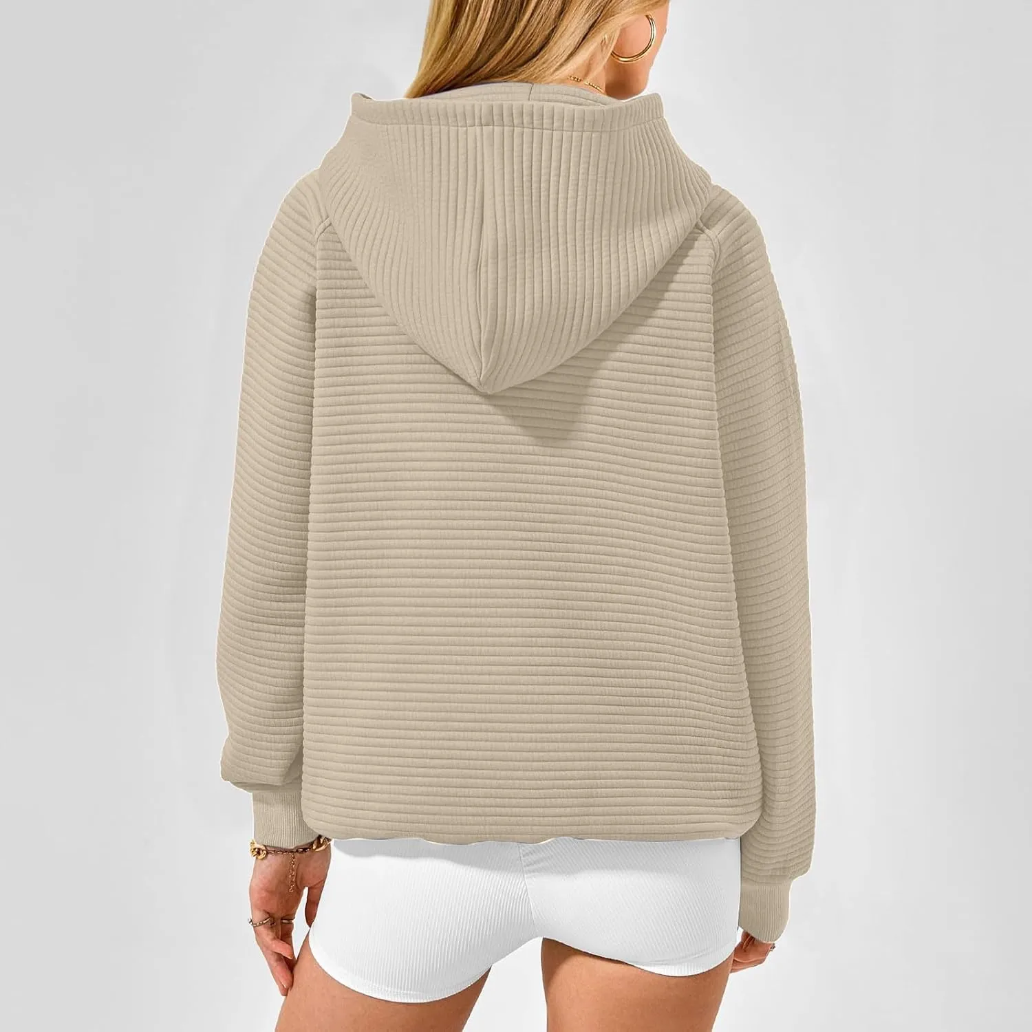 Women's Solid Oversized Hoodies Slub Knit Splicing Sweatshirt Loose Soft Long Sleeve Pullover Tops with Pocket