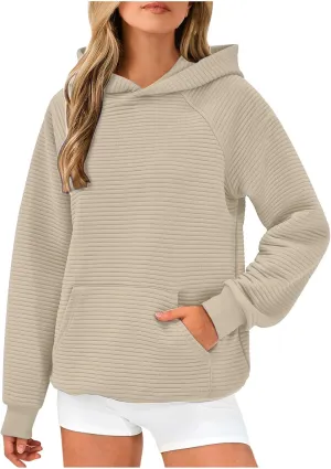 Women's Solid Oversized Hoodies Slub Knit Splicing Sweatshirt Loose Soft Long Sleeve Pullover Tops with Pocket