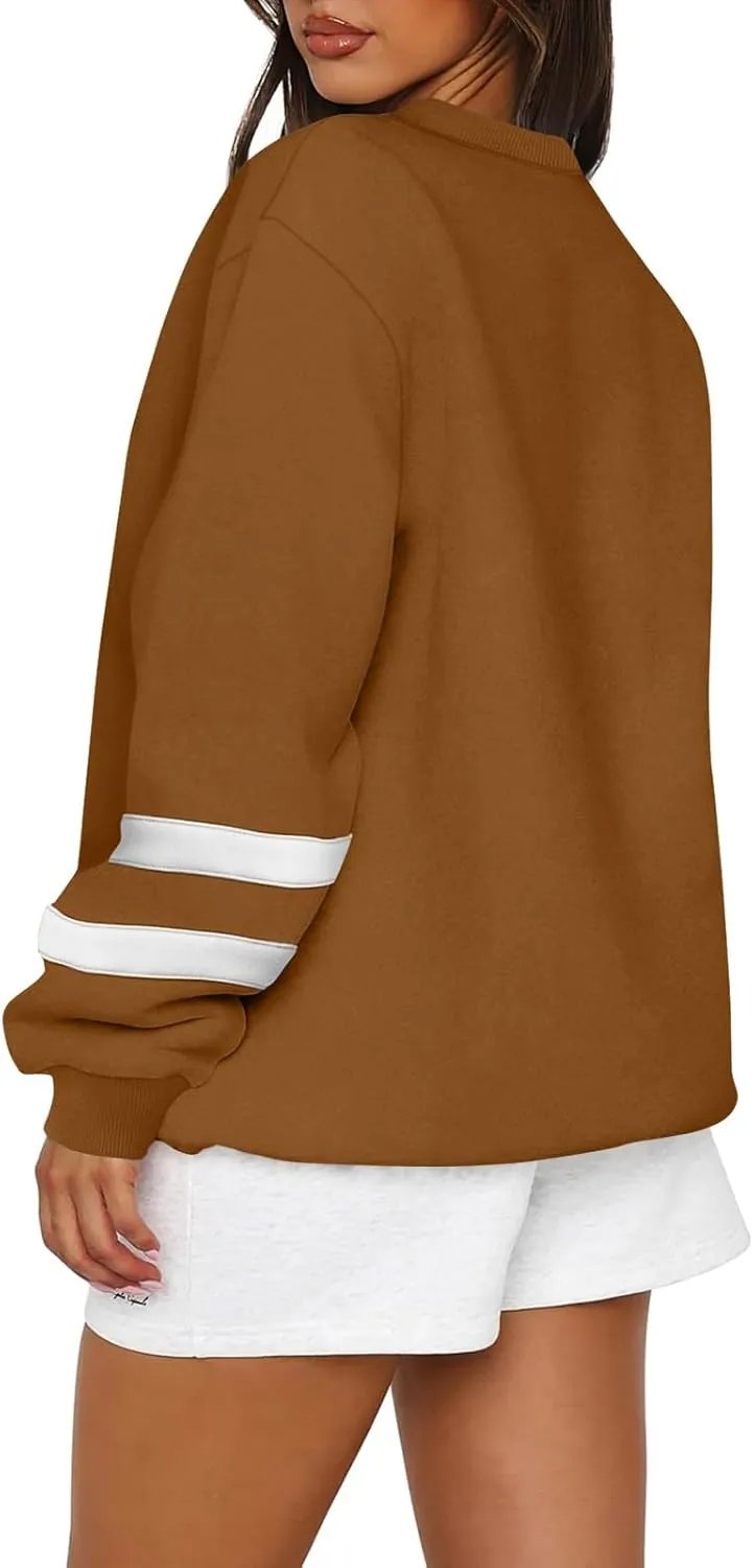 Women's Sweatshirts Loose Casual Trendy Long Sleeve Striped Printed Crew Neck Oversized Sports Sweatshirt Plus Size, S-5XL