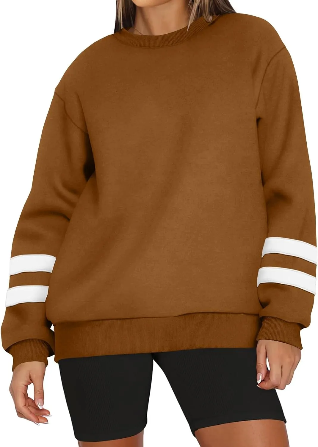 Women's Sweatshirts Loose Casual Trendy Long Sleeve Striped Printed Crew Neck Oversized Sports Sweatshirt Plus Size, S-5XL