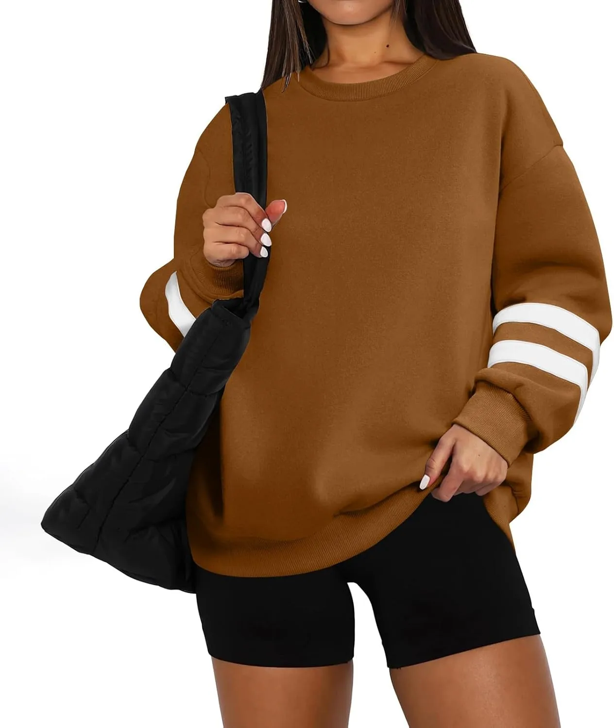 Women's Sweatshirts Loose Casual Trendy Long Sleeve Striped Printed Crew Neck Oversized Sports Sweatshirt Plus Size, S-5XL