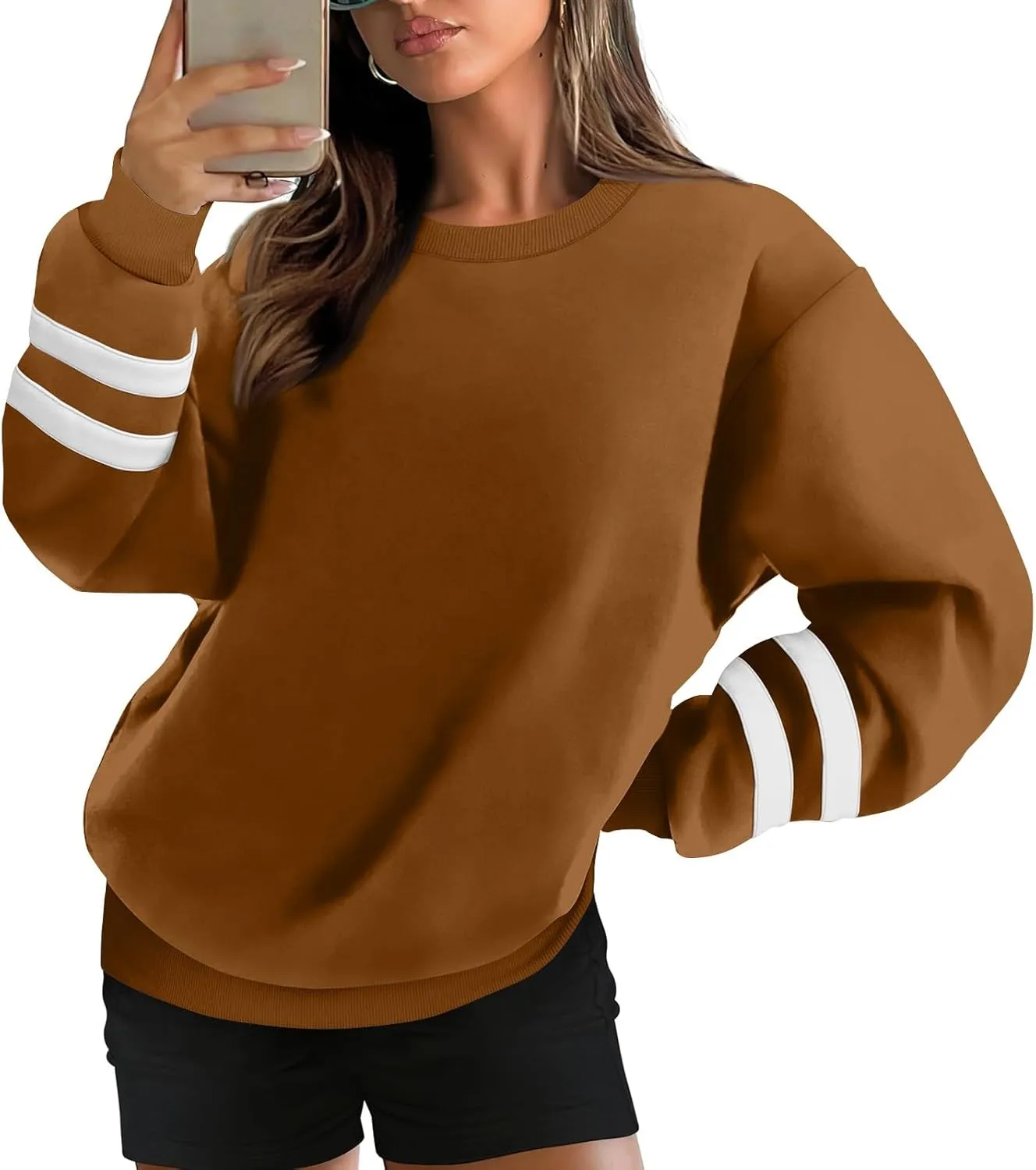 Women's Sweatshirts Loose Casual Trendy Long Sleeve Striped Printed Crew Neck Oversized Sports Sweatshirt Plus Size, S-5XL