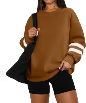 Women's Sweatshirts Loose Casual Trendy Long Sleeve Striped Printed Crew Neck Oversized Sports Sweatshirt Plus Size, S-5XL