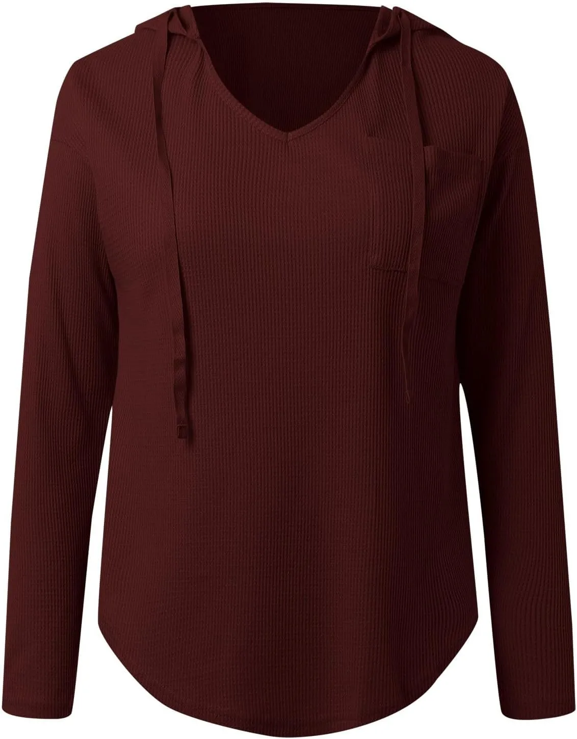 Women's V-neck long-sleeved shirt Fall Sweatshirt Loose Fit Casual Tops Trendy Clothing with Pockets 2024